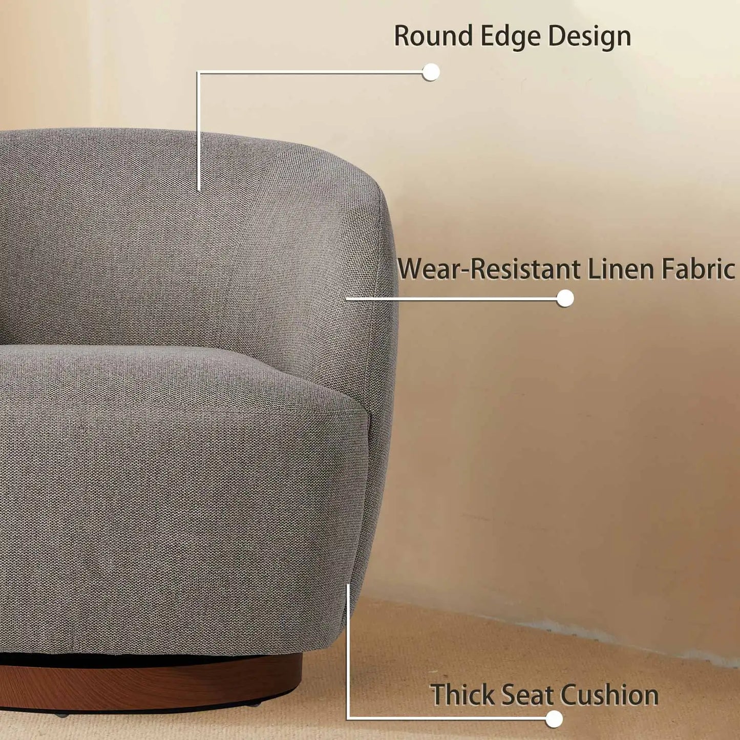 NOON Swivel Accent Chair Armchair with Curved Back Linen Fabric